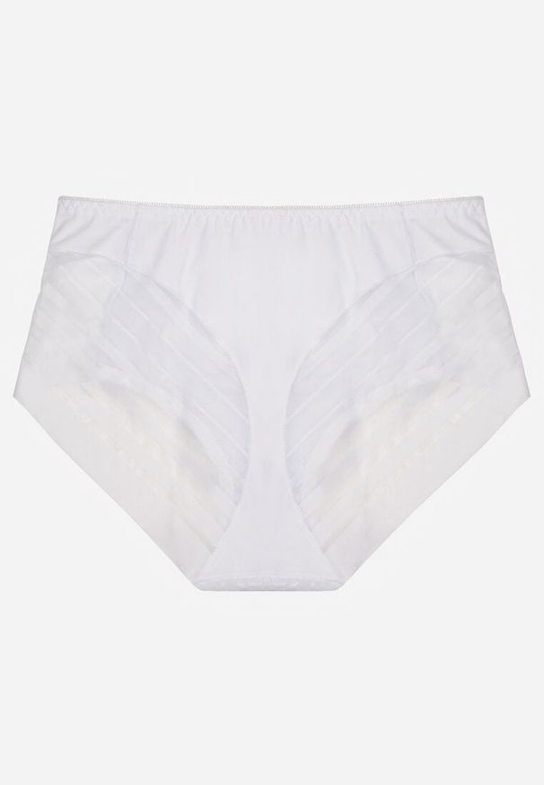 Born2be - Białe Majtki Figi z Wysokim Stanem Zdobione Koronką i Siateczką Helieth. Stan: podwyższony. Kolekcja: plus size. Kolor: biały. Materiał: koronka. Wzór: aplikacja, koronka