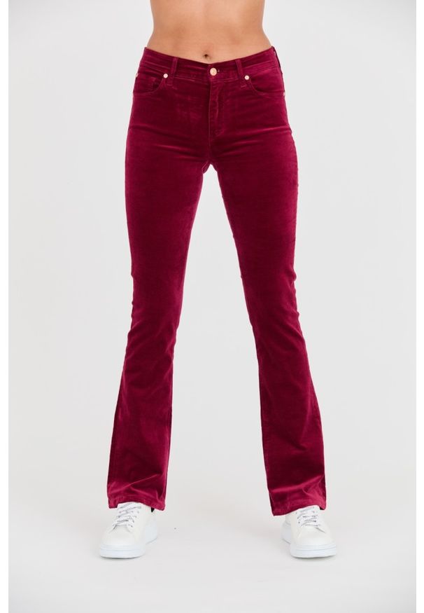 7 FOR ALL MANKIND Bordowe damskie spodnie Bootcut Velvet, Rozmiar 28. Kolor: czerwony