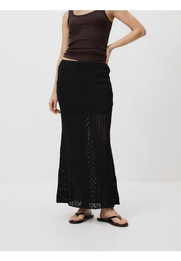 Reserved - Koronkowa spódnica maxi - czarny. Kolor: czarny. Materiał: koronka