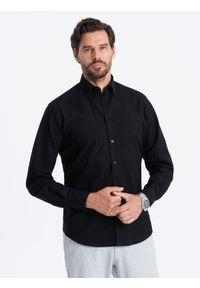 Ombre Clothing - Koszula męska z tkaniny w stylu Oxford REGULAR - czarna V3 OM-SHOS-0114 - XXL. Kolor: czarny. Materiał: tkanina #3