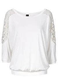 Shirt oversize z koronką bonprix biel wełny. Kolor: biały. Materiał: wełna, koronka. Wzór: koronka #1