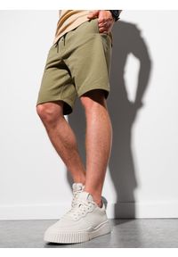 Ombre Clothing - Krótkie spodenki męskie dresowe - khaki V9 W291 - XXL. Kolor: brązowy. Materiał: dresówka. Długość: krótkie. Styl: klasyczny #4