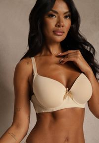 Renee - Beżowy Biustonosz o Gładkim Wykończeniu z Kokardką Phiphise. Kolor: beżowy. Wzór: gładki #4