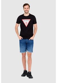 Guess - GUESS T-shirt czarny slim fit. Kolor: czarny