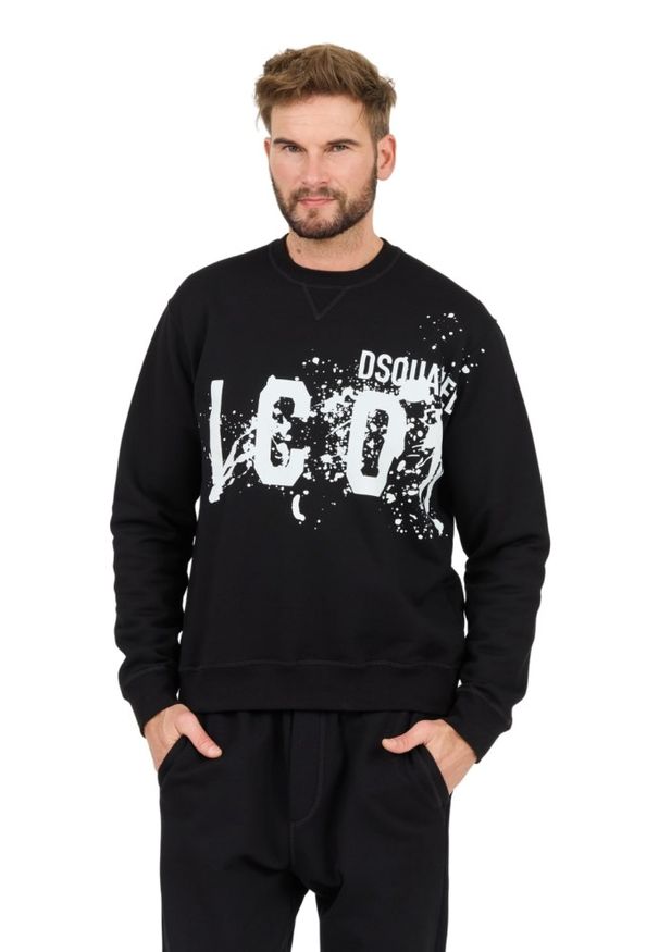 DSQUARED2 Czarna męska bluza Icon Splash Cool Fit Crewneck, Rozmiar XL. Kolor: czarny