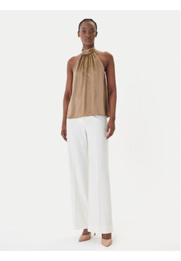 Hugo - HUGO Spodnie materiałowe Huzili 50558131 Écru Wide Leg. Kolor: kremowy. Materiał: wiskoza, syntetyk