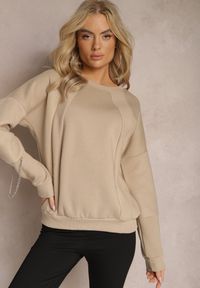 Renee - Beżowa Bawełniana Bluza z Łańcuszkiem Eleutia. Kolor: beżowy. Materiał: bawełna. Styl: klasyczny