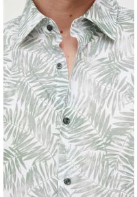 BOSS koszula męska kolor turkusowy slim z kołnierzykiem włoskim. Typ kołnierza: kołnierzyk włoski. Kolor: turkusowy. Materiał: tkanina #4