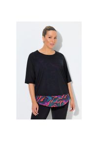 ULLA POPKEN - Damskie Koszulka funkcyjna dwuwarstwowa okrągły dekolt rękawy 3/4. Kolekcja: plus size. Kolor: czarny. Materiał: poliester, elastan, materiał. Sport: fitness #1