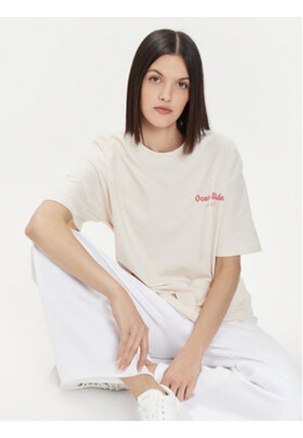 4f - 4F T-Shirt 4FWSS24TTSHF1265 Écru Oversize. Materiał: bawełna