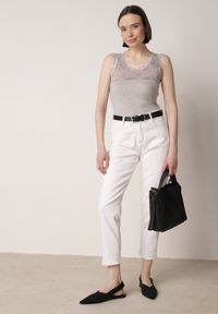 Born2be - Ciemnoszary Bawełniany Top z Koronkową Górą Beralia. Kolor: szary. Materiał: bawełna, koronka. Wzór: aplikacja #7