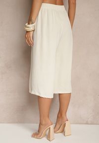 Renee - Beżowe Spodnie Kuloty z Bawełną High Waist Azetia. Okazja: na co dzień. Stan: podwyższony. Kolor: beżowy. Materiał: bawełna. Sezon: lato, wiosna. Styl: sportowy, elegancki, casual #4