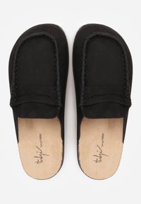 Born2be - Czarne Klapki w Stylu Muli na Korkowej Podeszwie z Przeszyciami Sophereia. Okazja: na co dzień. Kolor: czarny. Materiał: len. Wzór: aplikacja. Styl: casual, klasyczny #7