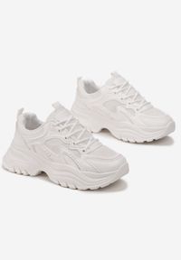Born2be - Białe Sneakersy na Grubej Podeszwie z Tłoczeniami Peliria. Kolor: biały #5
