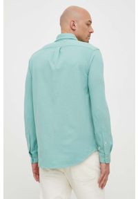 Polo Ralph Lauren koszula bawełniana męska kolor zielony regular z kołnierzykiem button-down. Typ kołnierza: button down, polo. Kolor: zielony. Materiał: bawełna. Długość rękawa: długi rękaw. Długość: długie. Wzór: gładki #3
