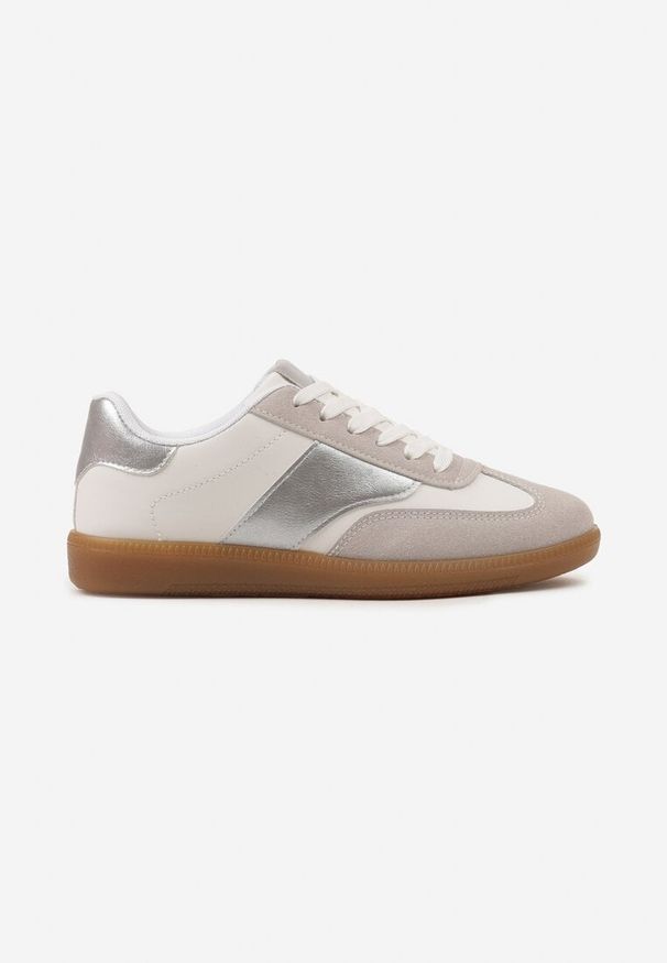 Renee - Biało-Srebrne Sneakersy Tenisówki z Klasycznym Sznurowaniem Norio. Kolor: biały. Materiał: jeans
