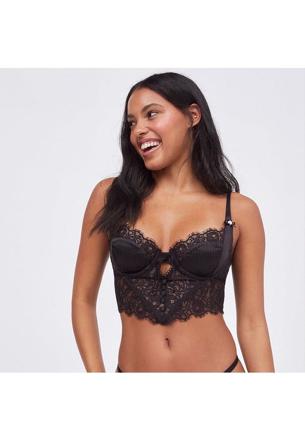 Intica - Koronkowy biustonosz z delikatnymi detalami na co dzień i specjalne okazje Laken. Kolor: czarny. Materiał: koronka. Wzór: koronka, gładki