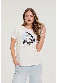 MOODO - Bluzka z nadrukiem biała. Kolor: biały. Materiał: elastan, bawełna. Wzór: nadruk #1