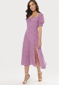 Born2be - Fioletowa Sukienka Aquineva. Kolor: fioletowy. Wzór: kwiaty. Długość: midi #2