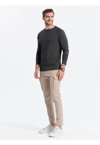Ombre Clothing - Longsleeve męski o strukturze "wafla" - grafitowy V5 - Rozmiar: M. Okazja: na co dzień. Kolor: szary. Materiał: bawełna. Długość rękawa: długi rękaw. Styl: klasyczny, sportowy, casual