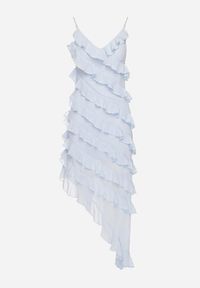 Born2be - Niebieska Asymetryczna Sukienka Ozdobiona Falbankami Linariela. Typ kołnierza: kołnierz z falbankami. Kolor: niebieski. Długość rękawa: na ramiączkach. Wzór: aplikacja. Typ sukienki: asymetryczne. Styl: elegancki #5