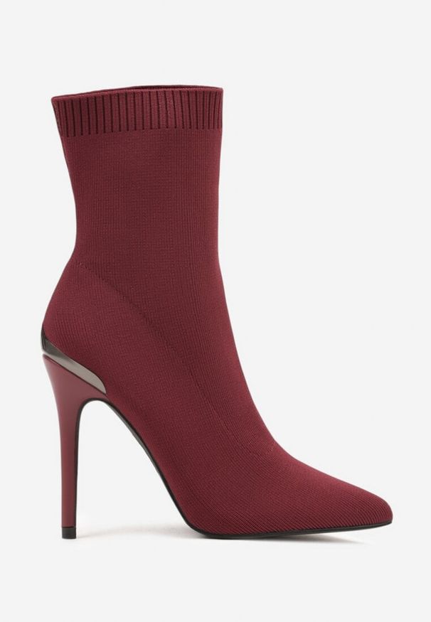 Born2be - Bordowe Skarpetkowe Botki Vices na Szpilce z Noskiem w Szpic Brettalie. Okazja: na spotkanie biznesowe. Kolor: czerwony. Obcas: na szpilce. Styl: biznesowy, elegancki