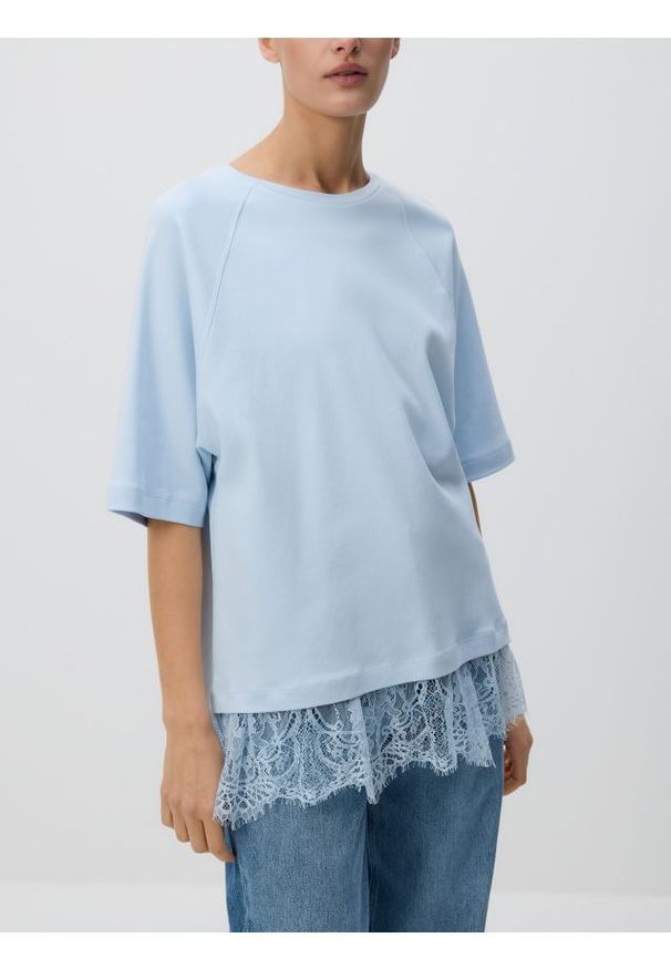 Reserved - T-shirt z bawełny merceryzowanej - jasnoniebieski. Kolor: niebieski. Materiał: bawełna