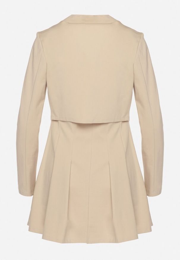 Born2be - Beżowy Komplet Sukienka z Gumką w Biuście i Krótka Marynarka Sefilana. Kolor: beżowy