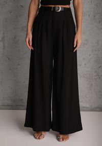 Renee - Czarne Garniturowe Spodnie Szerokie z Wiskozy z Paskiem Moun. Kolor: czarny. Materiał: wiskoza. Styl: elegancki #4