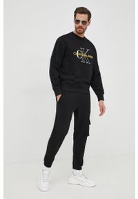 Calvin Klein Jeans bluza bawełniana męska kolor czarny z aplikacją. Kolor: czarny. Materiał: bawełna. Wzór: aplikacja