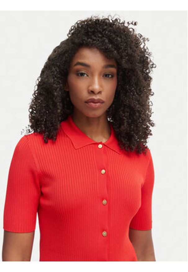 TOMMY HILFIGER - Tommy Hilfiger Kardigan WW0WW48482 Czerwony Slim Fit. Kolor: czerwony. Materiał: wiskoza