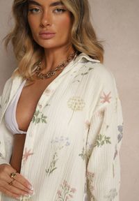 Renee - Beżowa Muślinowa Koszula z Bawełny w Kwiaty Nilarea. Okazja: na co dzień. Kolor: beżowy. Materiał: bawełna. Wzór: kwiaty. Styl: elegancki, casual #3