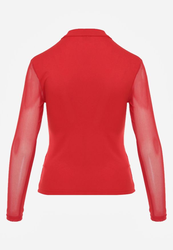 Born2be - Czerwona Bluzka z Siateczkową Górą i Półgolfem Lufenna. Kolor: czerwony. Materiał: wiskoza. Styl: elegancki