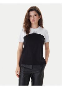 Karl Lagerfeld - KARL LAGERFELD T-Shirt B1W17008 Czarny Regular Fit. Typ kołnierza: dekolt w karo. Kolor: czarny. Materiał: bawełna #1