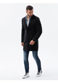 Ombre Clothing - Klasyczny płaszcz męski - czarny V1 C536 - XL. Kolor: czarny. Materiał: poliester. Styl: klasyczny