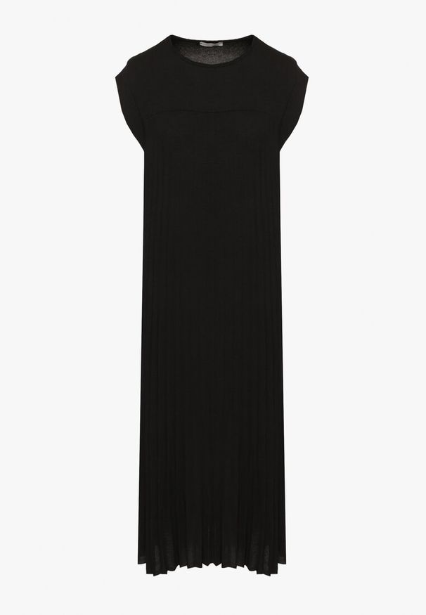 Born2be - Czarna Plisowana Sukienka Mavence. Okazja: na co dzień. Kolor: czarny. Wzór: nadruk. Styl: casual, klasyczny