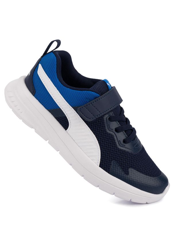Puma - Buty sneakersy dziecięce sportowe na rzep granatowe PUMA EVOLVE RUN. Zapięcie: rzepy. Kolor: wielokolorowy, niebieski, biały. Sport: bieganie