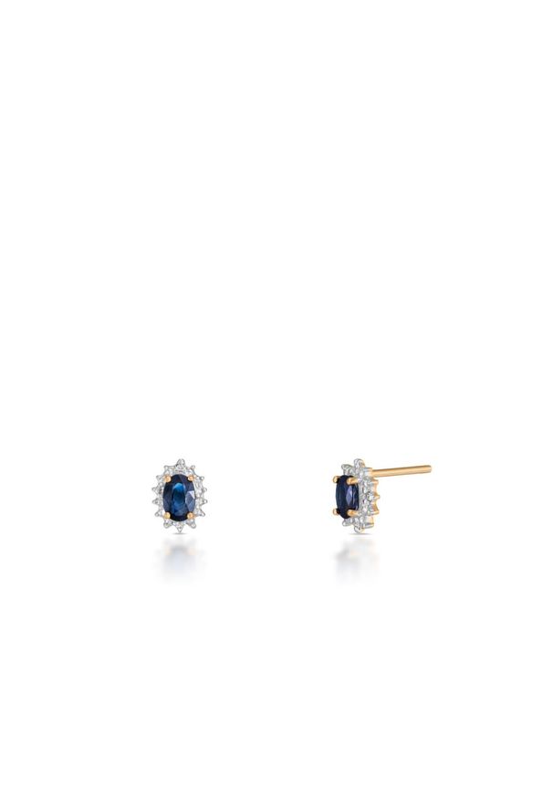 W.KRUK Złote Kolczyki - złoto 585, Diament 0,02ct,szafir - ZHH/KB+42BK. Materiał: złote. Kolor: złoty. Kamień szlachetny: szafir, diament