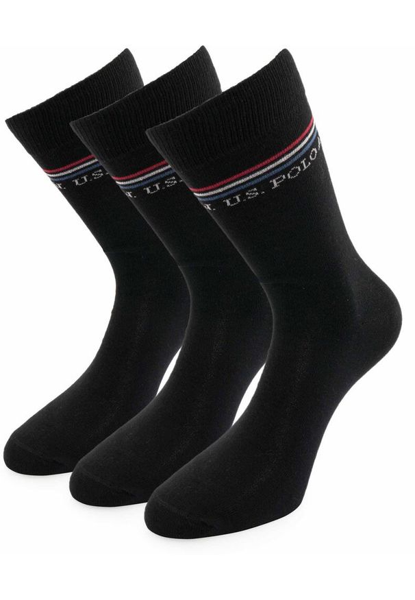 Czarne skarpetki U.S. Polo Assn. - Pakiet 3 par dla mężczyzn 43-46. Kolor: czarny. Materiał: elastan, poliester, bawełna
