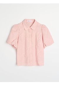 Sinsay - Bawełniana haftowana koszula z bufkami - różowy. Kolor: różowy. Materiał: bawełna. Wzór: haft #1
