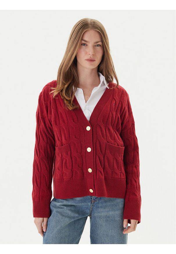TOMMY HILFIGER - Tommy Hilfiger Kardigan WW0WW43089 Czerwony Regular Fit. Kolor: czerwony. Materiał: wełna