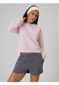 4f - 4F Bluza dresowa regular bez kaptura damska - różowa S. Okazja: na co dzień. Typ kołnierza: bez kaptura. Kolor: różowy. Materiał: dresówka. Styl: casual, klasyczny #1