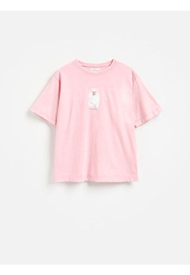 Reserved - Bawełniany t-shirt z nadrukiem - różowy. Kolor: różowy. Materiał: bawełna. Wzór: nadruk