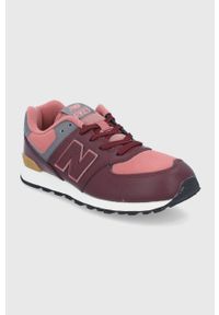 New Balance Buty skórzane dziecięce GC574PX1 kolor bordowy. Nosek buta: okrągły. Zapięcie: sznurówki. Kolor: czerwony. Materiał: skóra. Model: New Balance 574 #5