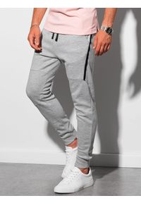 Ombre Clothing - Spodnie męskie dresowe joggery P961 - szare melanż - XXL. Kolor: szary. Materiał: dresówka. Wzór: melanż. Styl: sportowy, klasyczny #9