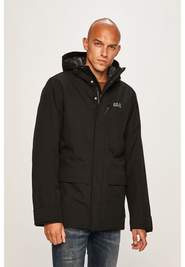 Jack Wolfskin - Kurtka. Okazja: na co dzień. Kolor: czarny. Materiał: włókno, materiał, syntetyk. Styl: casual