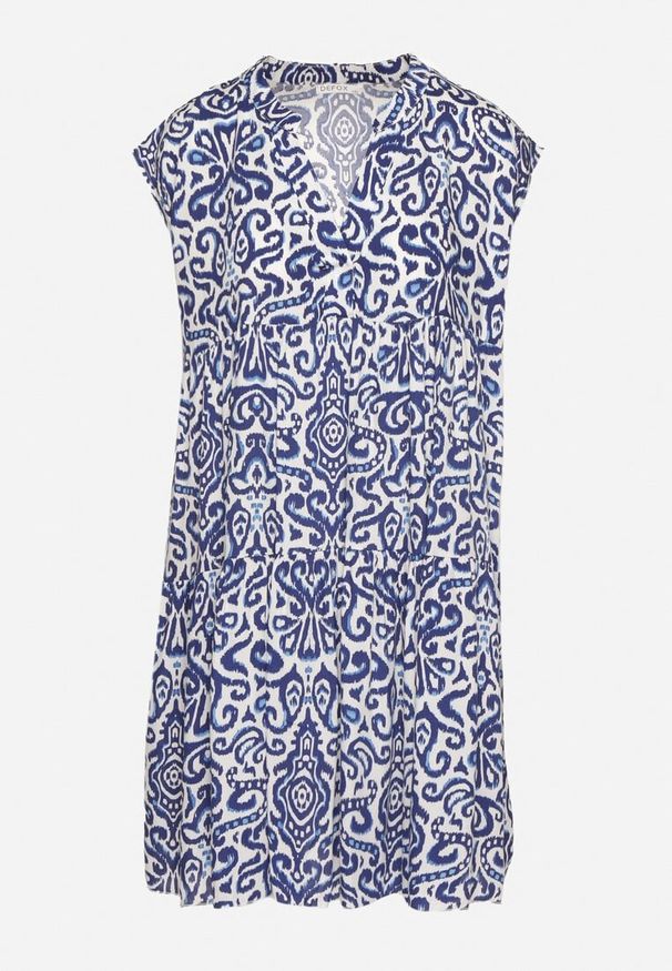 Born2be - Niebieska Bawełniana Sukienka o Rozkloszowanym Kroju Oversize Liravina. Okazja: na co dzień. Typ kołnierza: dekolt w serek. Kolor: niebieski. Materiał: bawełna. Typ sukienki: oversize. Styl: elegancki, klasyczny, casual