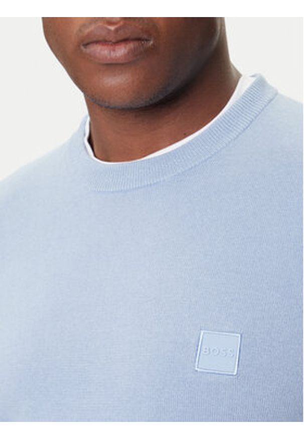 BOSS Sweter Kanovano_S 50527583 Błękitny Regular Fit. Kolor: niebieski. Materiał: bawełna