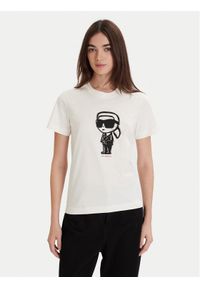 Karl Lagerfeld - KARL LAGERFELD T-Shirt A1W17126 Écru Regular Fit. Typ kołnierza: dekolt w karo. Materiał: bawełna #1