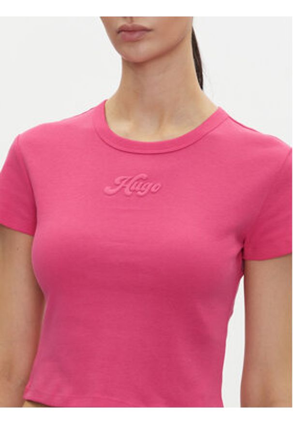 Hugo - HUGO T-Shirt Delanor_2 50539132 Różowy Cropped Fit. Kolor: różowy. Materiał: bawełna